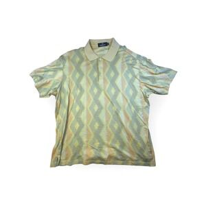Bugatchi Uomo Mens XXL Polo Shirt Geometric Diamond Print Short Sleeve